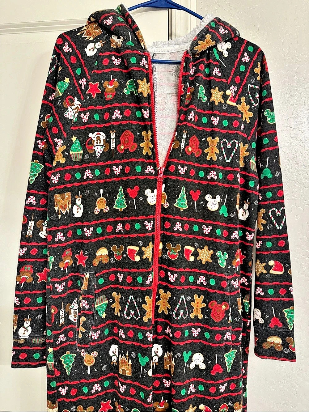 Unisex Disney Mickey Mouse Christmas hooded one-piece pajamas Christmas Hooded
